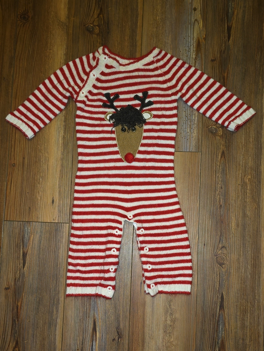 Striped Red & White Reindeer Knit One-Piece for Kids